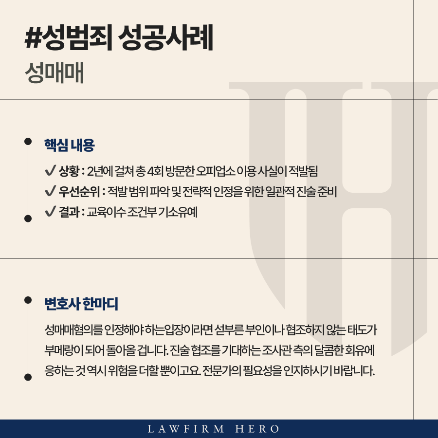 오피적발, 3회를 재방문한 상습적 이용에도 성매매기소유예 받은 사례